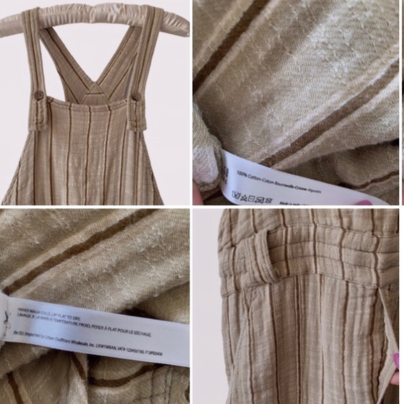 FREE PEOPLE -ONE BALLAST STRIPED GAUZE COTTON HOBO DISTRESSED OVERALLS J… - Picture 10 of 16